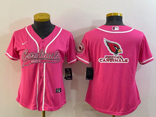 Women's Arizona Cardinals Pink Team Big Logo With Patch Cool Base Stitched Baseball Jersey(Run Small)